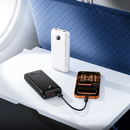 Универсальный Доп. Аккумулятор 20000mAh, J172A, HOCO, выход: 1 USB (22.5W), 1 PD (20W), с дисплеем, белый