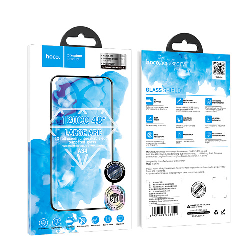 Защитное стекло на iPhone XS Max/11 Pro Max (A34), HOCO, 9D large arc dustproof glass, черное