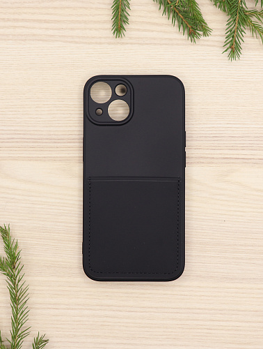 Чехол силиконовый для iPhone 14 (6.1), с карманом для карты, с защитой камеры, X-CASE, черный