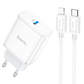 Сетевое зарядное устройство, 1 PD 20W (C104A), HOCO, Type-C to Lightning, белый