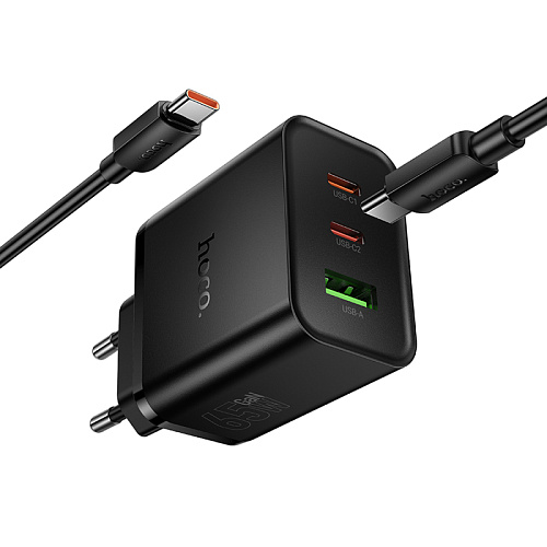 Сетевое зарядное устройство, 2 PD 65W + 1 USB 3.0 QC (N75), HOCO, Type-C to Type-C, черный