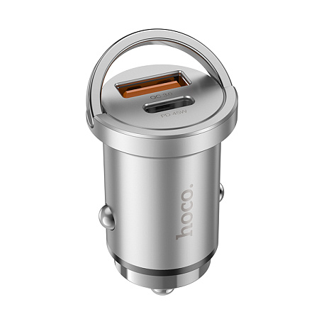 Автомобильное зарядное устройство, 1 USB QC3.0+1 PD 45W (NZ10), HOCO, серебряный