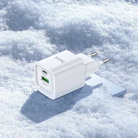 Сетевое зарядное устройство, 1 PD 20W + 1 USB 3.0 QC (C147A), HOCO, Type-C to Lightning, мини, белый