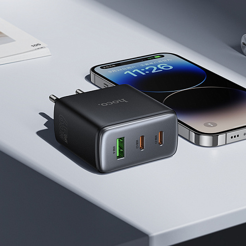 Сетевое зарядное устройство, 2 PD 65W + 1 USB 3.0 QC (C160A), HOCO, цвет черный