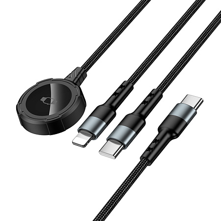 Беспроводное зарядное устройство, CW64 iWatch, Type-C, HOCO, с кабелем Type-C и Lightning, черный