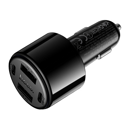 Автомобильное зарядное устройство, 2 USB 5V/2.4A + 2 PD 5V/2.4A (Z69), HOCO, с подсветкой, черный