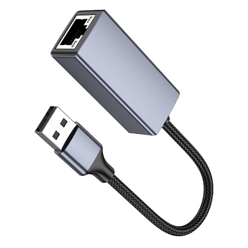 USB интернет адаптер , сетевой стандарт: 10/100/1000Mbps, UA37, HOCO, серый
