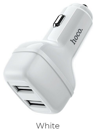 Автомобильное зарядное устройство, 2 USB 2.4A (Z36), usb cable lightning, HOCO, белый