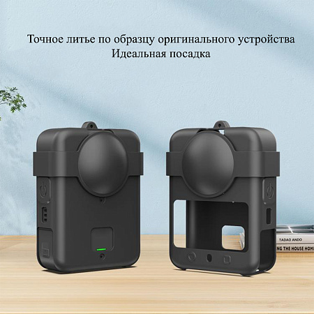 Силиконовый чехол для экшн камеры DJI Osmo 360, PULUZ, съемная защита объектива, с шнурком и карабином черный