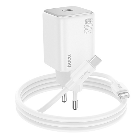 Сетевое зарядное устройство, 1 PD 20W (N40), HOCO, Type-C to Type-C, белый