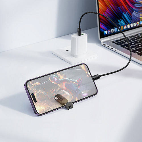 Кабель Lightning to Type-C (PD), HOCO, X126, 0.35 метра, шнурок на руку с креплением под чехол, 30W, черный