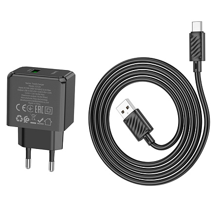 Сетевое зарядное устройство, 1 USB 3.0 QC 18W (CS12A), HOCO, Type-C, черный