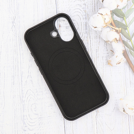 Чехол-накладка для iPhone 16, экокожа, магнитный (MagSafe), без лого, X-CASE, черный