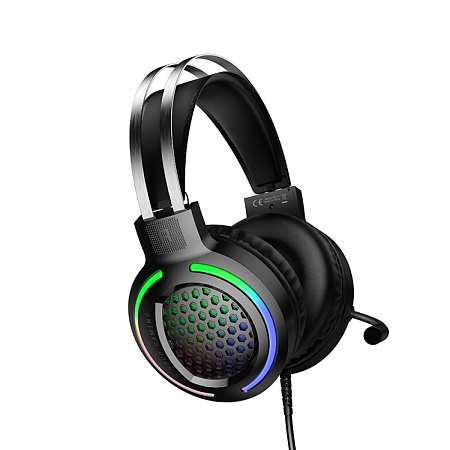 Проводные наушники W117, HOCO, подключение USB-A+3.5 мм, игровые с микрофоном, черный