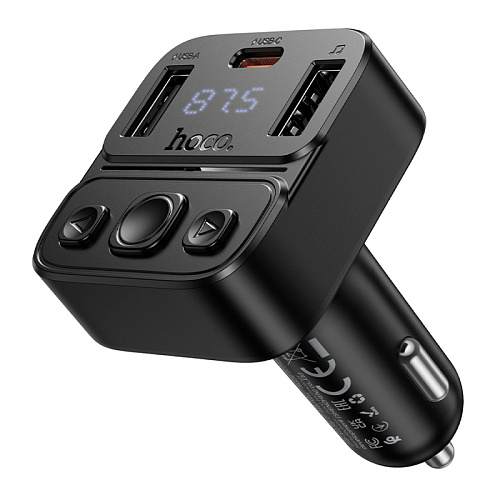 Bluetooth FM модулятор, E87, HOCO, 1 USB QC3.0+1 PD (20Вт)+1 USB 5V/0.5A, черный