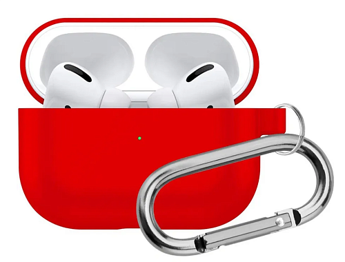 Чехол силиконовый для Airpods Pro/Pro 2, X-CASE, красный с карабином