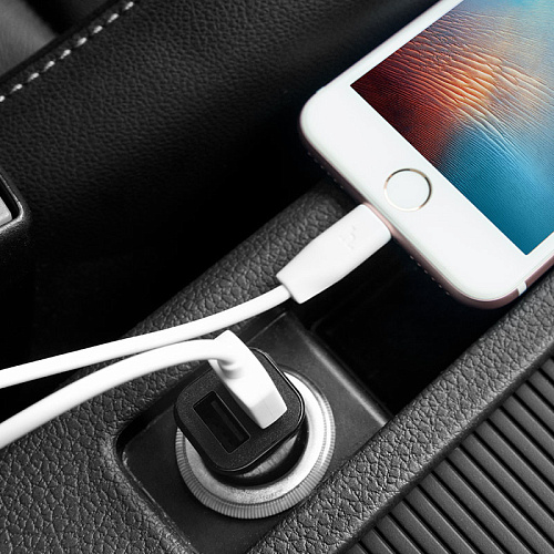 Автомобильное зарядное устройство, 2 USB 2.4A (Z12), usb cable micro, HOCO, белый