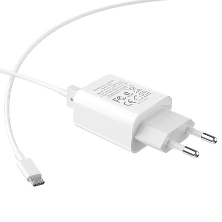 Сетевое зарядное устройство, 2 USB 2.1A (C62A), HOCO, Micro, Умная зарядка, белый