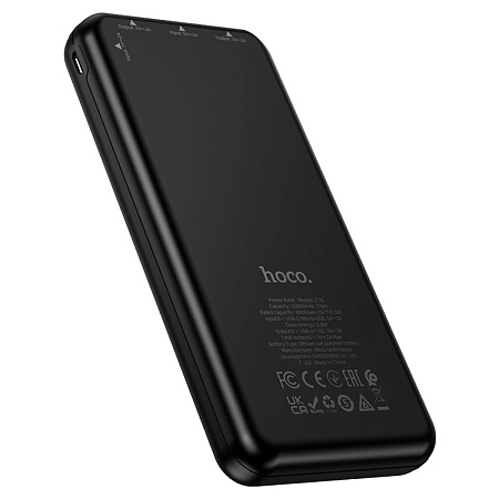 Универсальный Доп. Аккумулятор 10000mAh, J176, HOCO, выход: 2 USB (2A), с солнечной батареей, черный