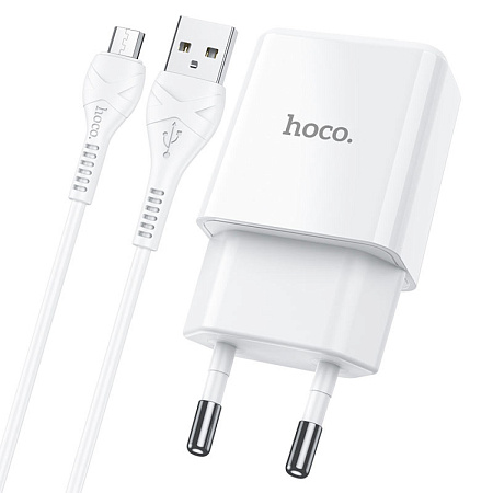 Сетевое зарядное устройство, 1 USB 2.1A (N9), HOCO, Micro, Fast Charge, Безопасный сертификат, белый