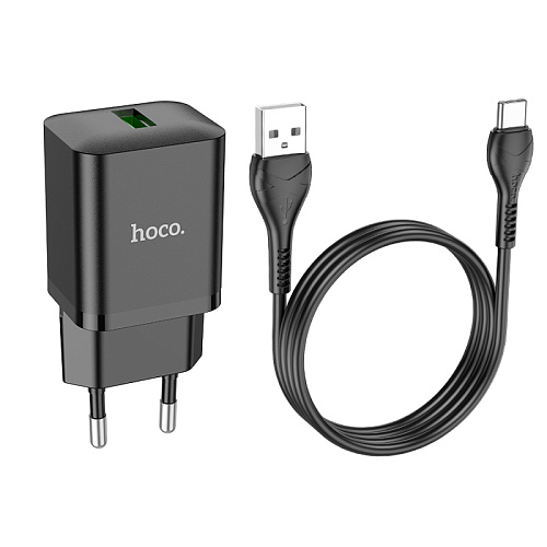 Сетевое зарядное устройство, 1 USB 3.0 QC (N26), HOCO, Type-C, черный