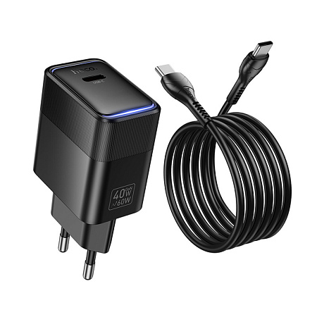 Сетевое зарядное устройство, 1 PD 40W (CS113A), HOCO, Type-C to Type-C, черный