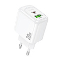 Сетевое зарядное устройство, 1 USB 3.0 QC+1 PD 20W (CS54A), HOCO, белый