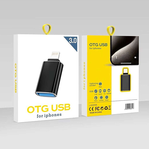 Переходник OTG Lightning (папа) — USB 3.0 (мама), цвет черный