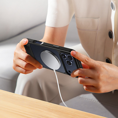 Чехол для iPhone 17 Pro Max, TPU+PC 1.7 мм, Магнитный (MagSafe), с подставкой, AS12, HOCO, прозрачный