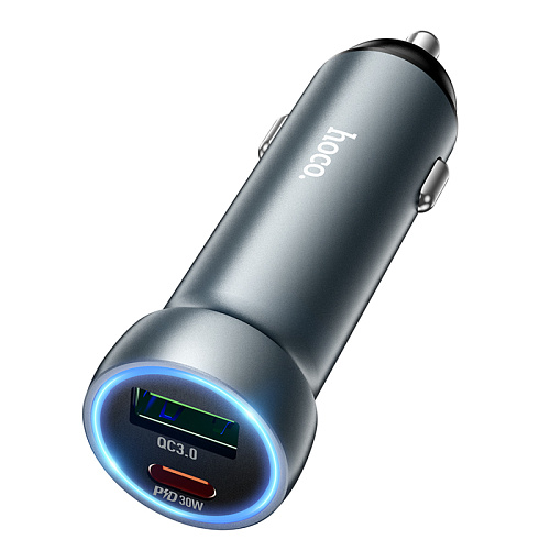 Автомобильное зарядное устройство, 1 USB QC3.0+1 PD 30W (Z54A), HOCO, серый