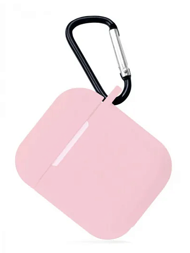 Чехол силиконовый для Airpods 1/Airpods 2 case, X-CASE, розовый с карабином
