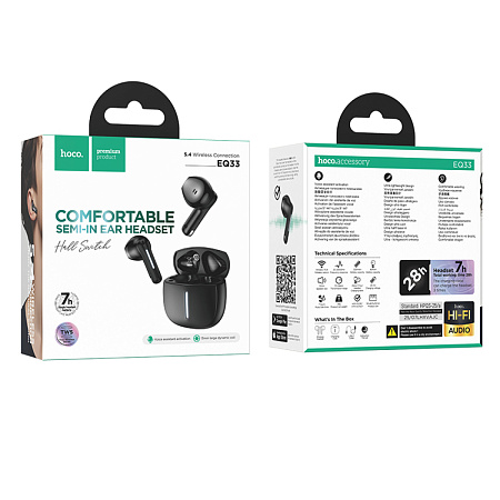 Беспроводные наушники EQ33, HOCO, время работы: 7ч, поддержка приложения, цвет черный