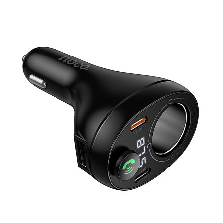 Bluetooth FM модулятор, E88, HOCO, с разветвителем прикуривателя, черный
