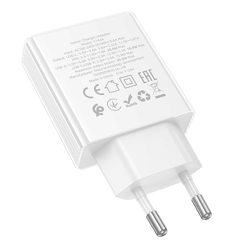Сетевое зарядное устройство, 1 PD 20W + 1 USB 3.0 QC (C142A), HOCO, белый
