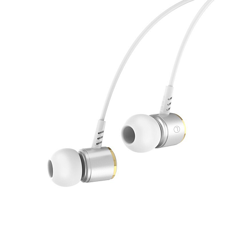 Проводные наушники M42 Ice rhyme wire control, HOCO, вакуумные с микрофоном, серебро