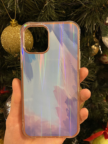 Чехол силиконовый для iPhone 12 (6.1)/12 PRO (6.1), переливающийся, X-CASE, голубой с фиолетовым