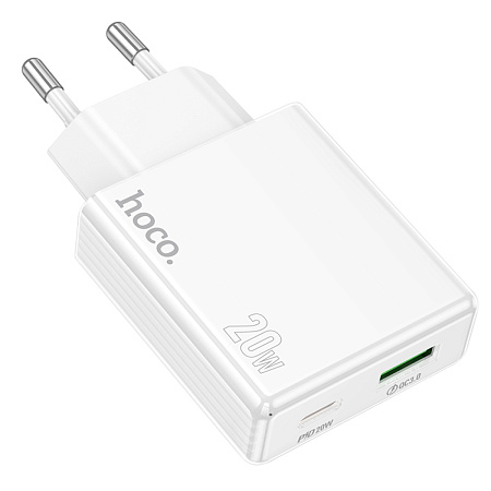 Сетевое зарядное устройство, 1 PD 20W + 1 USB 3.0 QC (C142A), HOCO, белый