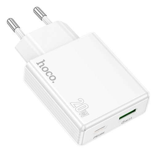 Сетевое зарядное устройство, 1 PD 20W + 1 USB 3.0 QC (C142A), HOCO, белый
