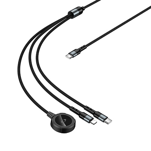 Беспроводное зарядное устройство, CW64 iWatch, Type-C, HOCO, с кабелем Type-C и Lightning, черный