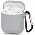 Чехол силиконовый для Airpods 1/Airpods 2 case, X-CASE, серый с карабином
