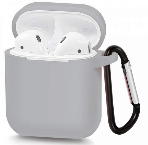 Чехол силиконовый для Airpods 1/Airpods 2 case, X-CASE, серый с карабином