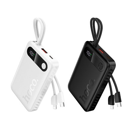 Универсальный Доп. Аккумулятор 10000mAh, J171, HOCO, выход: 1 USB (22.5), 1 PD (20W), с двумя кабелями, черный