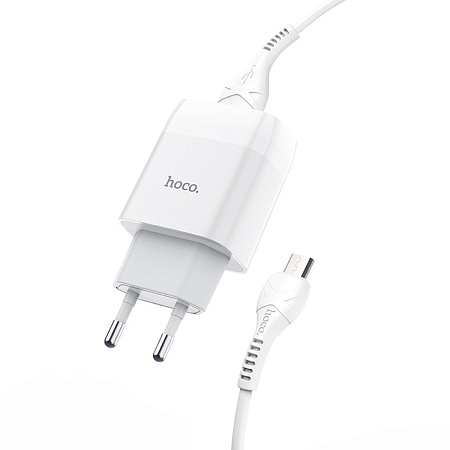 Сетевое зарядное устройство, 2 USB 2.4A (C73A), HOCO, Micro, белый