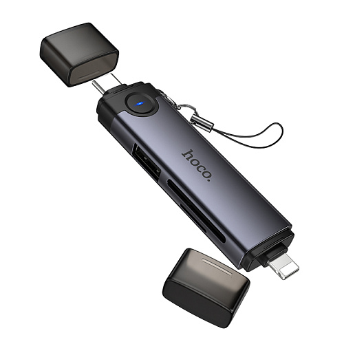 Картридер 3 в 1, Type-C/IP на SD/TF3.0+USB2.0, HB56B, HOCO, серый