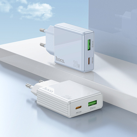 Сетевое зарядное устройство, 1 PD 20W + 1 USB 3.0 QC (C142A), HOCO, белый