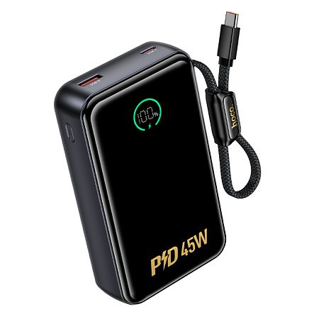 Универсальный Доп. Аккумулятор 20000mAh, Q54, HOCO, выход 1 USB (22.5W) + 1 PD (45W), кабель: Type-C 45W, черный