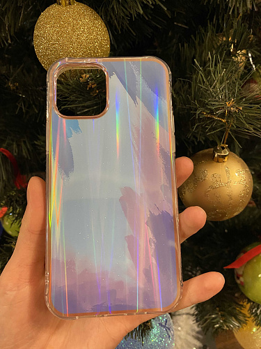 Чехол силиконовый для iPhone 12 (6.1)/12 PRO (6.1), переливающийся, X-CASE, голубой с фиолетовым