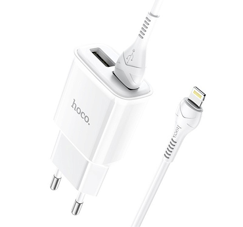 Сетевое зарядное устройство, 2 USB 2.4A (C88A), HOCO, Lightning, белый