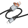 Кабель Lightning to Type-C (PD)/USB-A, 27W, 2 в 1, HOCO, U128, 1.2м, черный