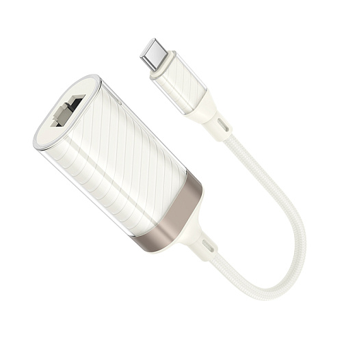 Переходник с Type-C на RJ45, UA41B, HOCO, 100mbps, сеть: 10/100Mbps, белый